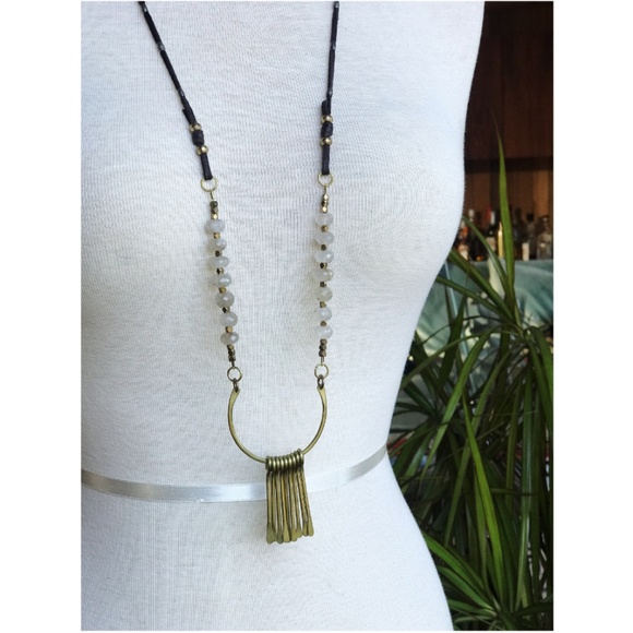 Free People Jewelry - Free People | Moonstone & Leather Lariat Necklace